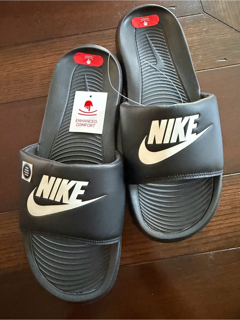 NEW IN BOX Nike Victori Black and White Logo One Slide Sandals